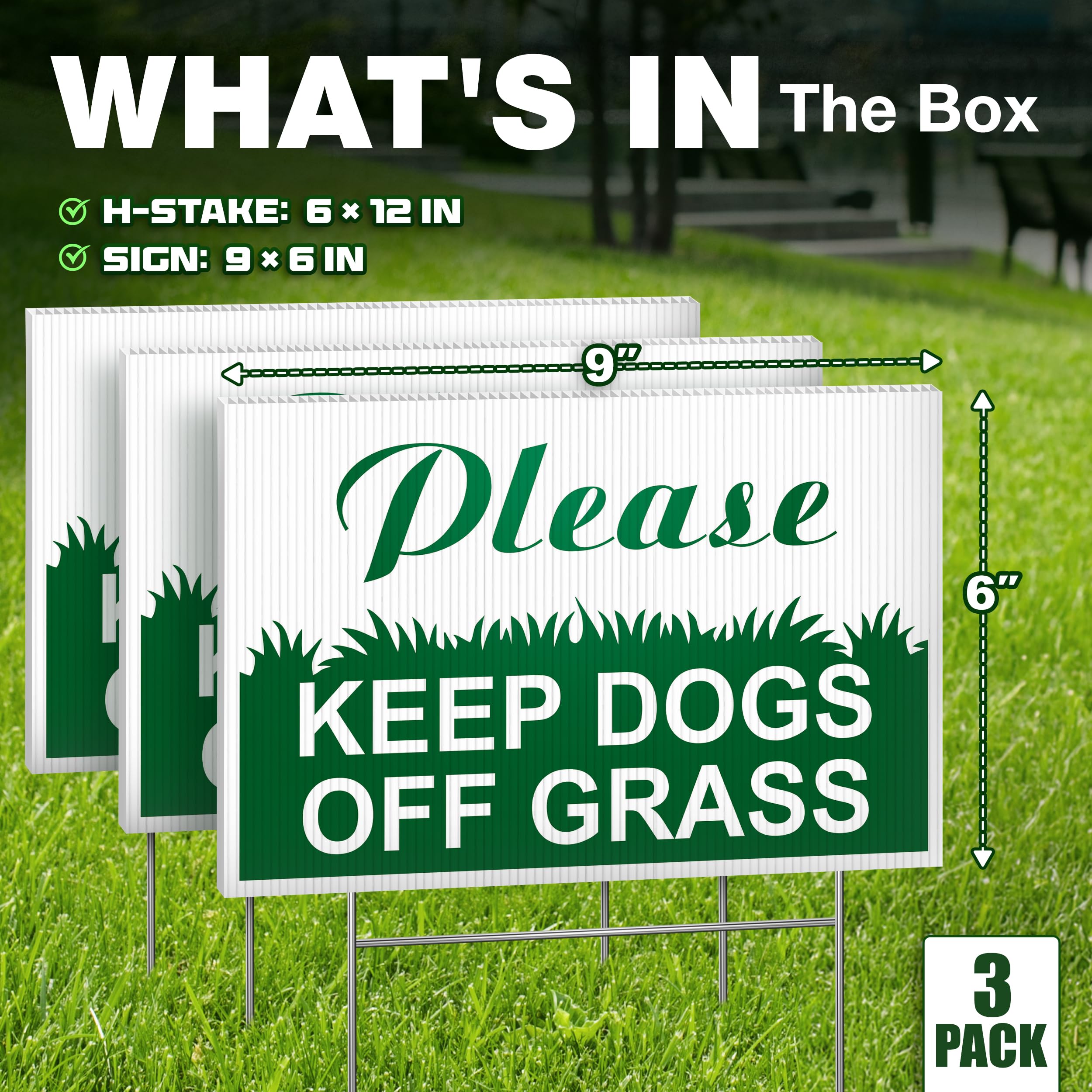 DIMARONGTON Keep Dogs Off Grass Sign showing double-sided print