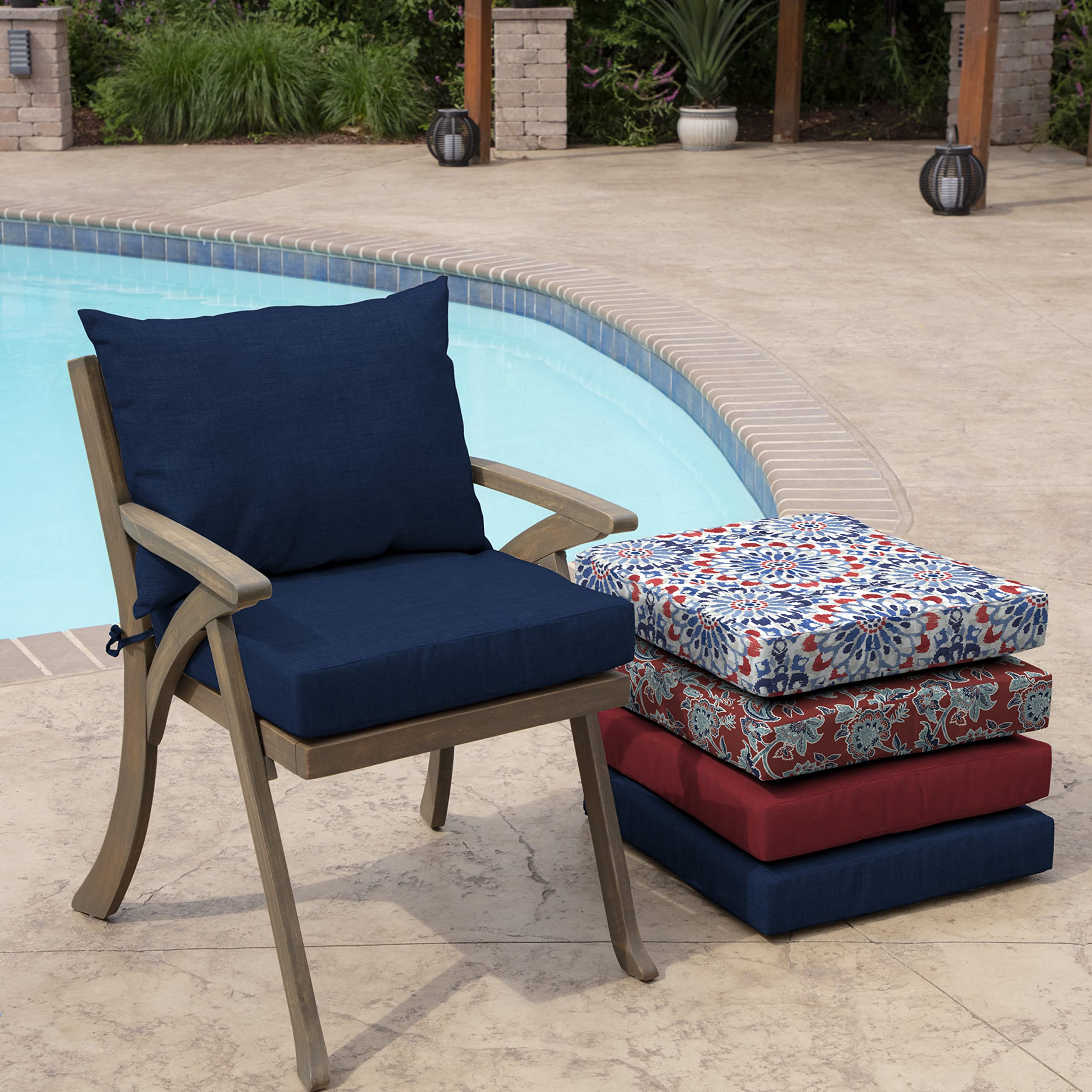 Dimensions of Arden Selections Outdoor Dining Chair Cushion Set displayed