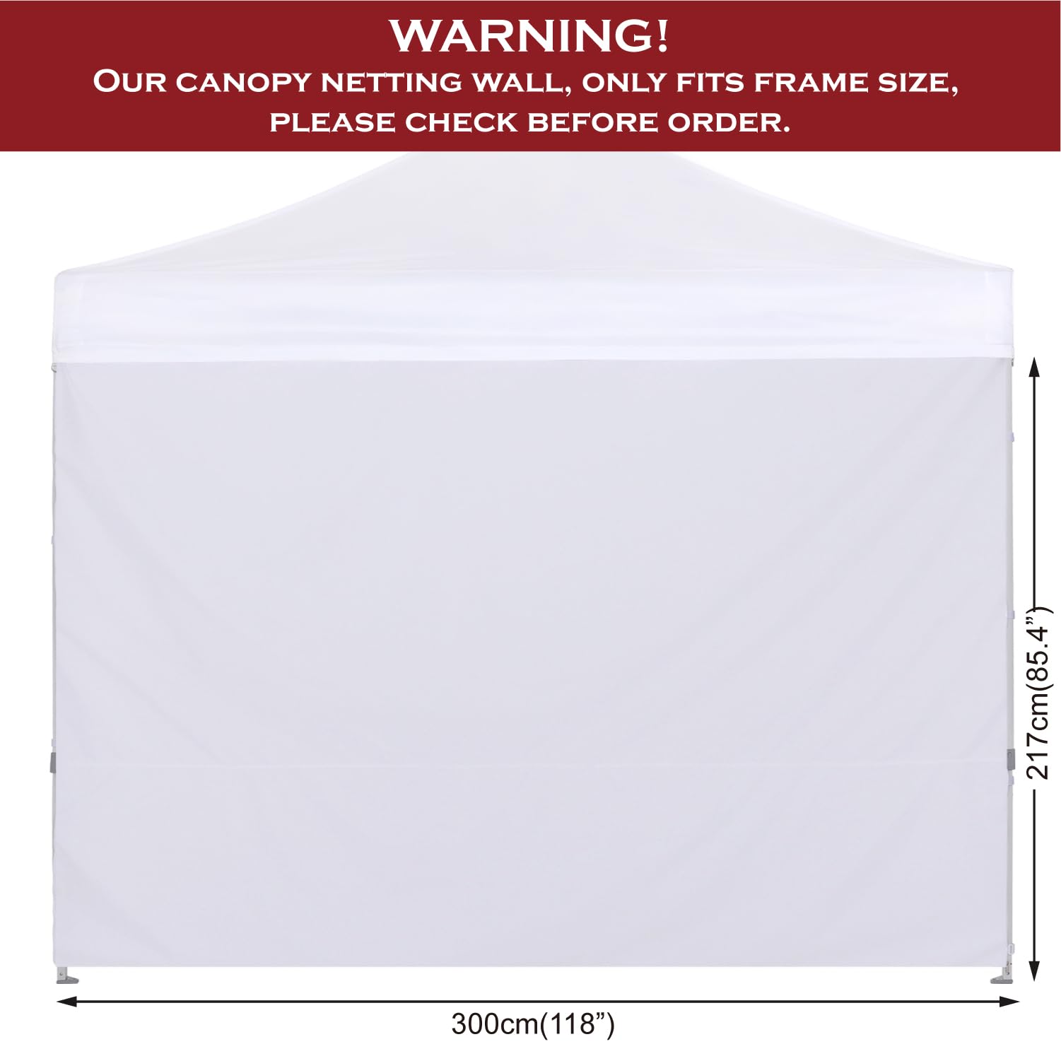 Dimensions of COOSHADE Instant Canopy SunWall 86x120 inches displayed