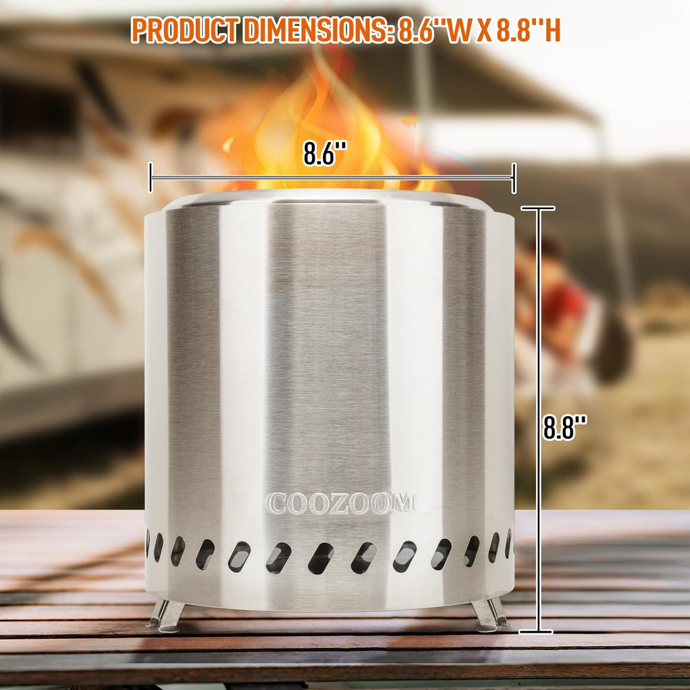 Dimensions of COOZOOM fire pit with specifications