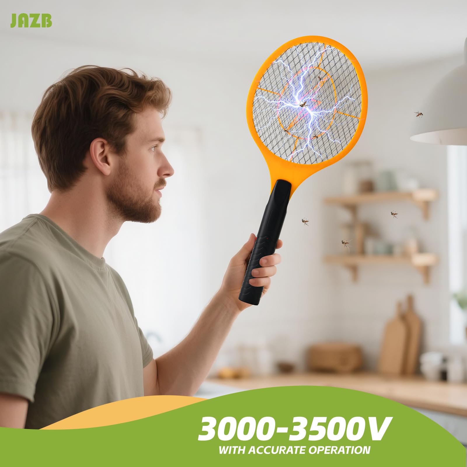 Dimensions of Jazb Electric Fly Swatter displayed with tape measure