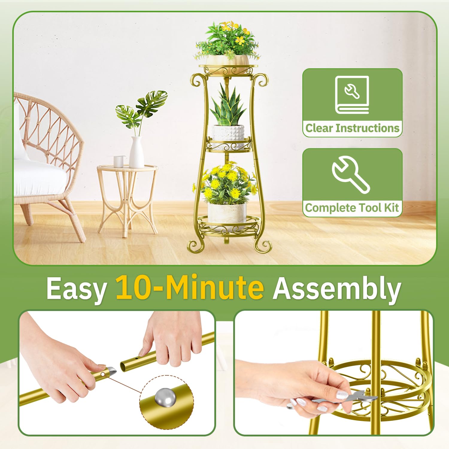 Dimensions of KMOTASUO 3 Tier Metal Plant Stand in packaging