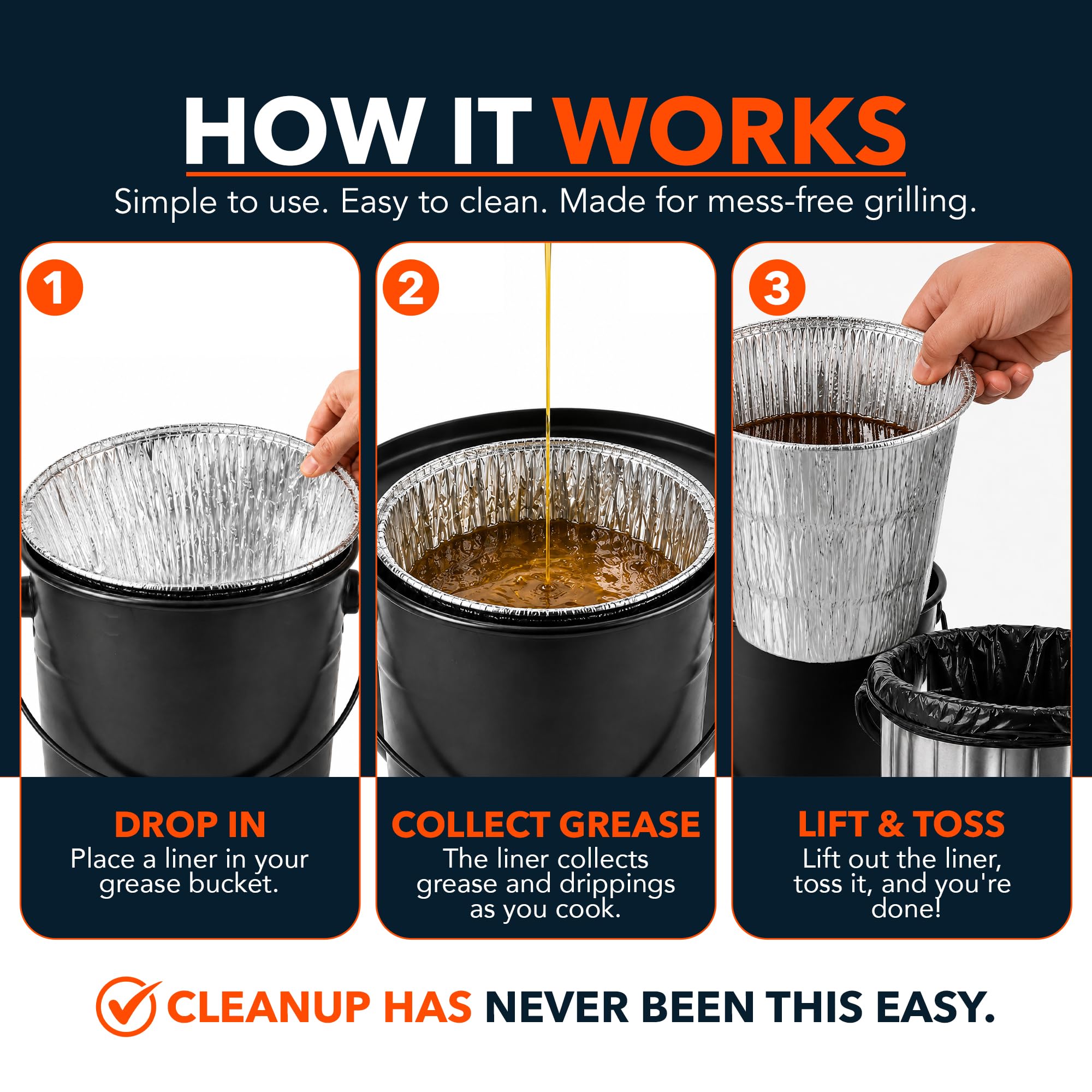 Dimensions of Linda's Essentials grease bucket liners