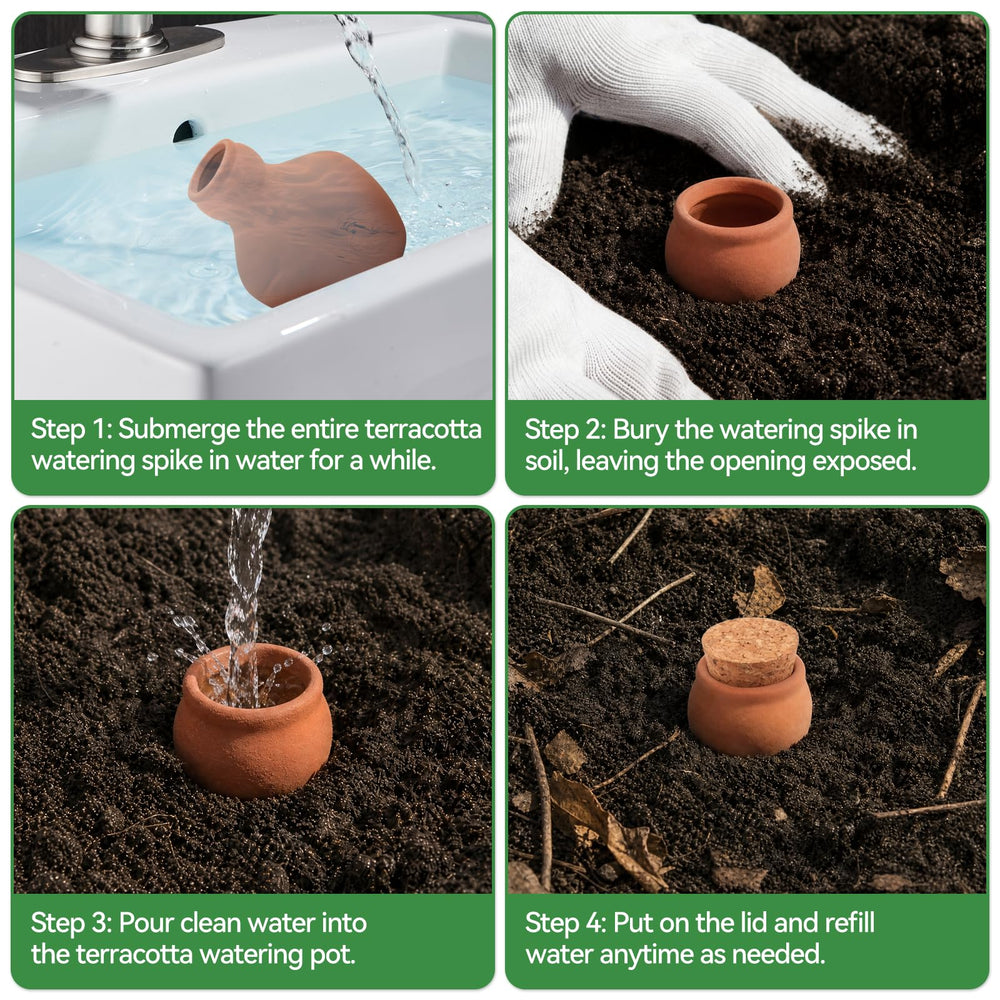 Dimensions of terracotta olla watering pot next to a ruler