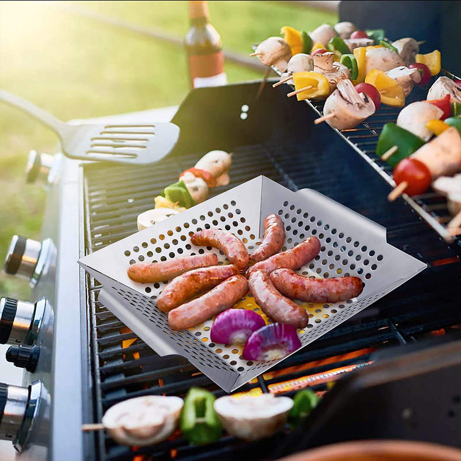 DIMESHY Grill Basket 12 Inch dimensions shown with ruler