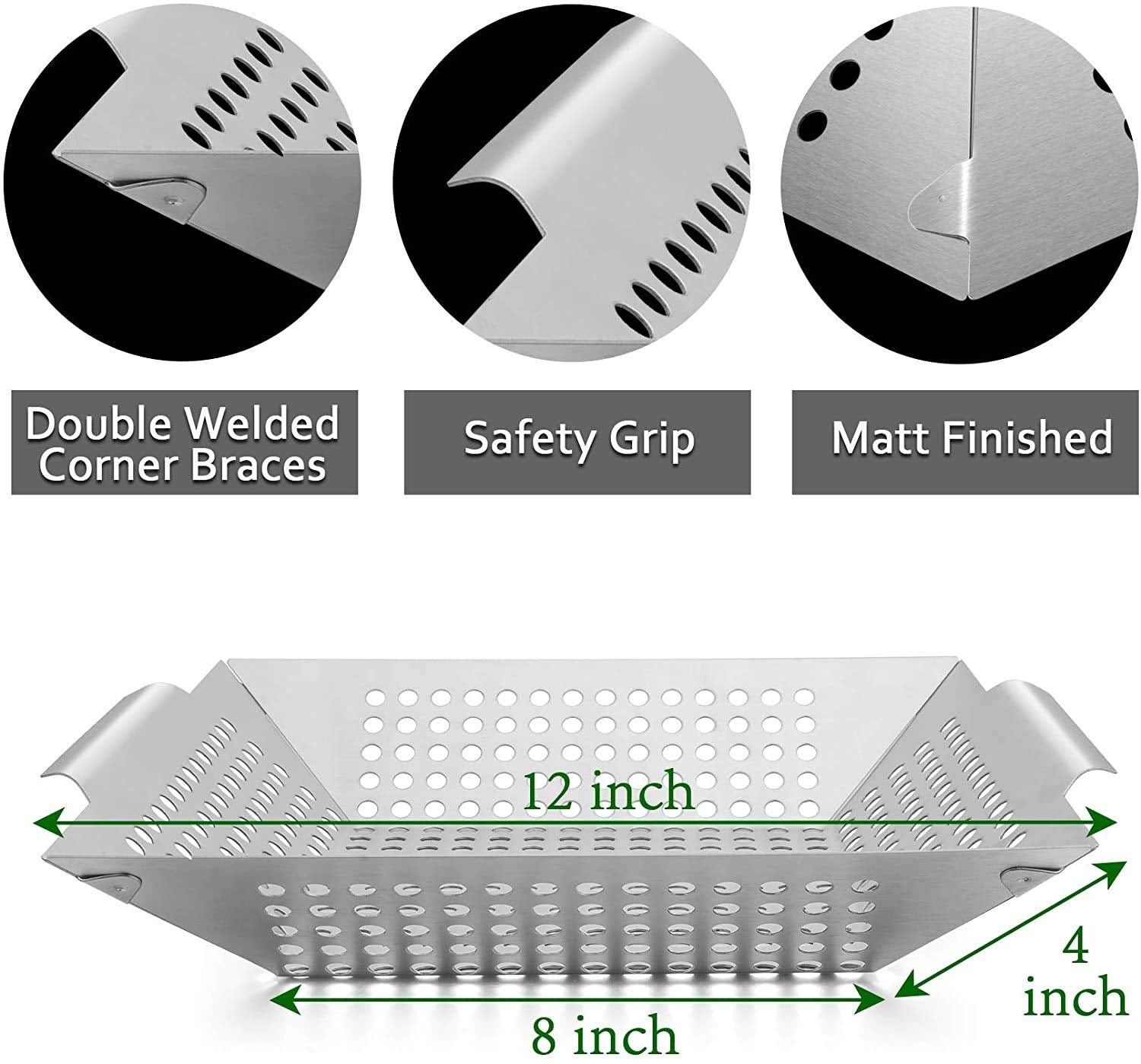 DIMESHY Grill Basket 12 Inch in use with vegetables on grill