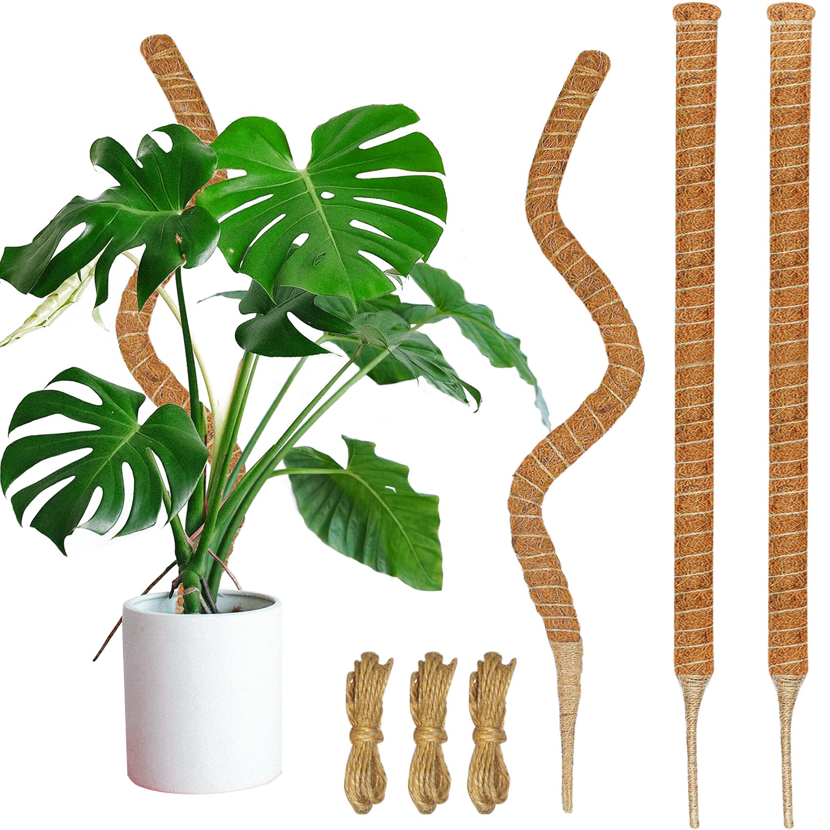 Dimpoo 3 Pack 47'' Moss Pole with jute rope attached