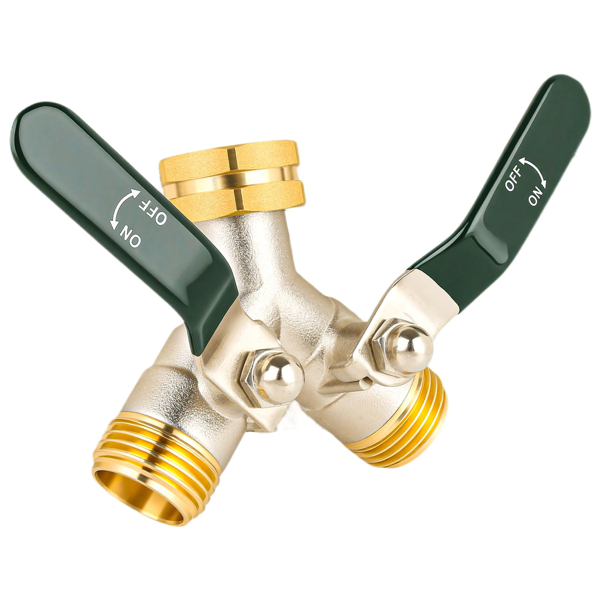 DINGBAI 2 Way Hose Splitter front view with hexagonal nut