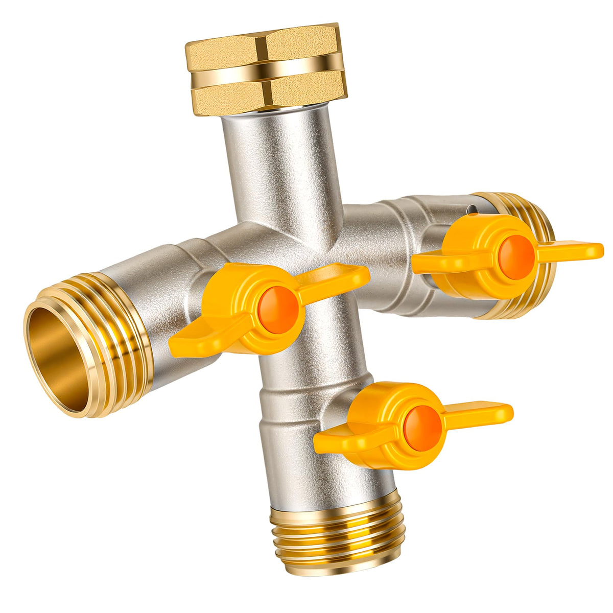DINGBAI 3-Way Garden Hose Splitter front view showing brass construction