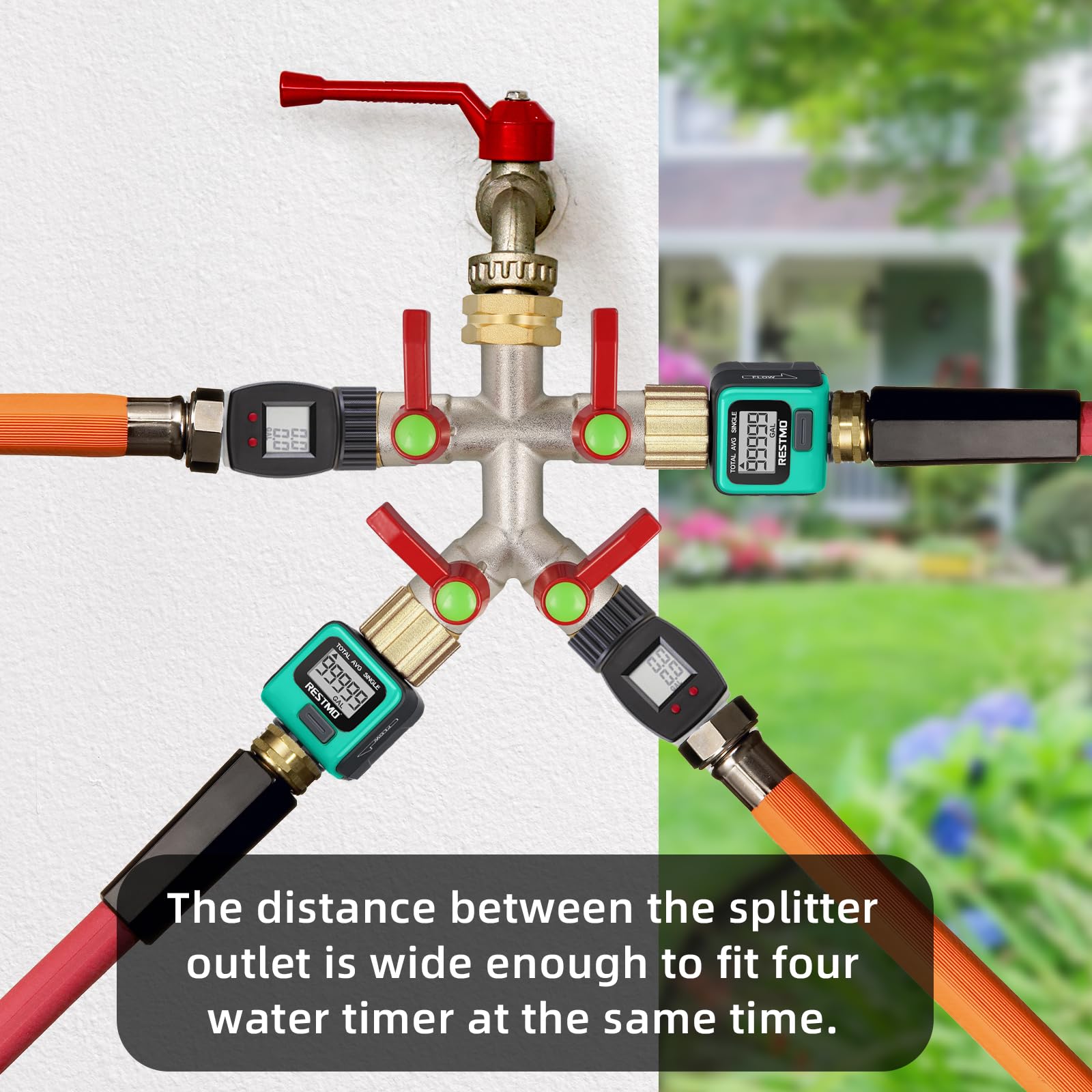DINGBAI hose splitter installed on a garden faucet