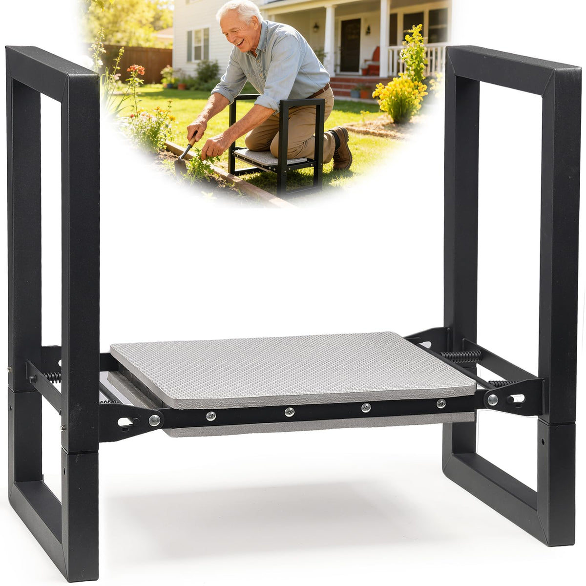 DIOVPLX Garden Kneeler and Seat heavy-duty matte black front view