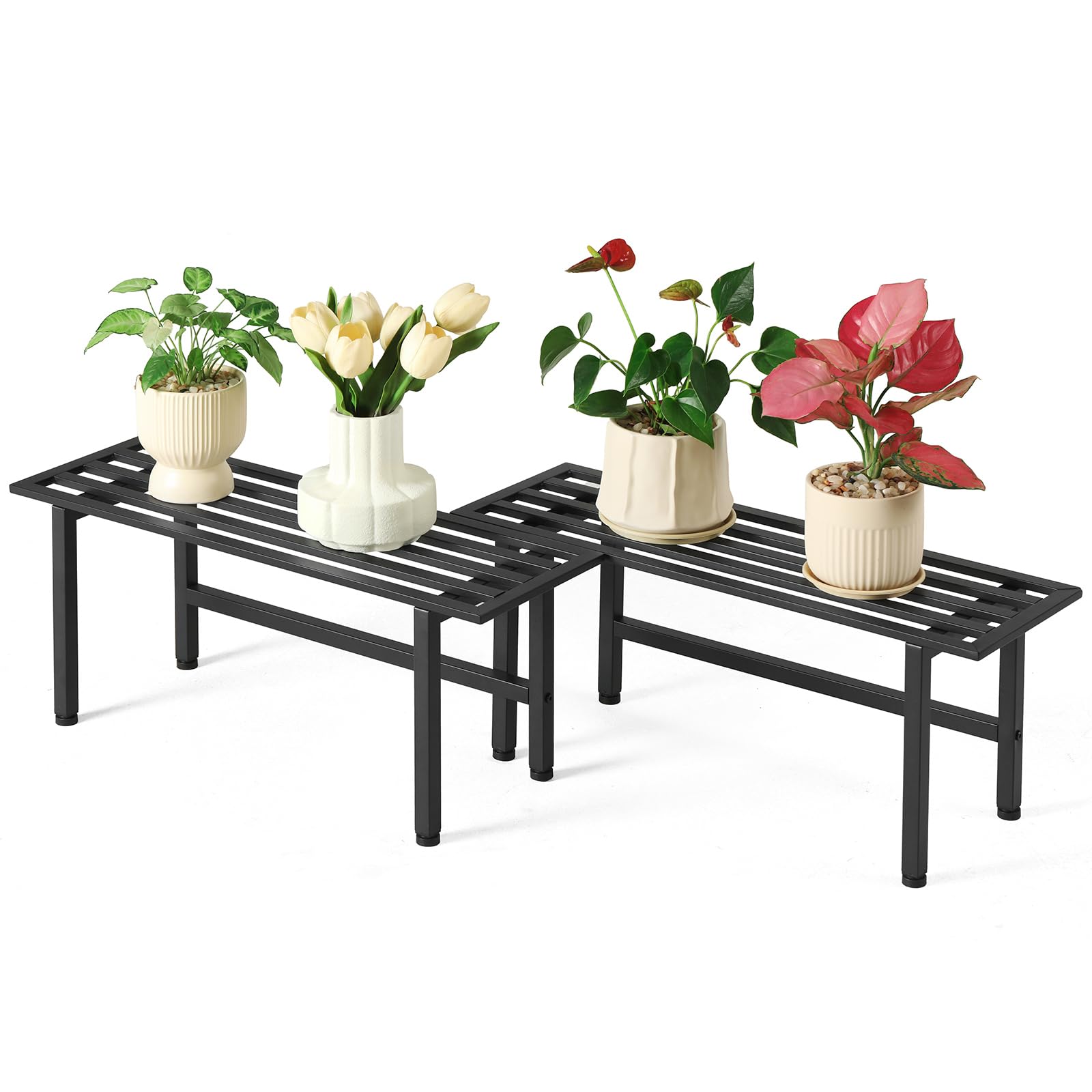 Dipion Metal Plant Stand front view with potted plants