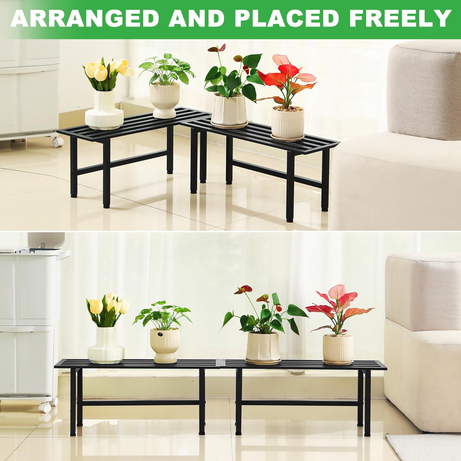 Dipion Metal Plant Stand in indoor setting with decorative plants