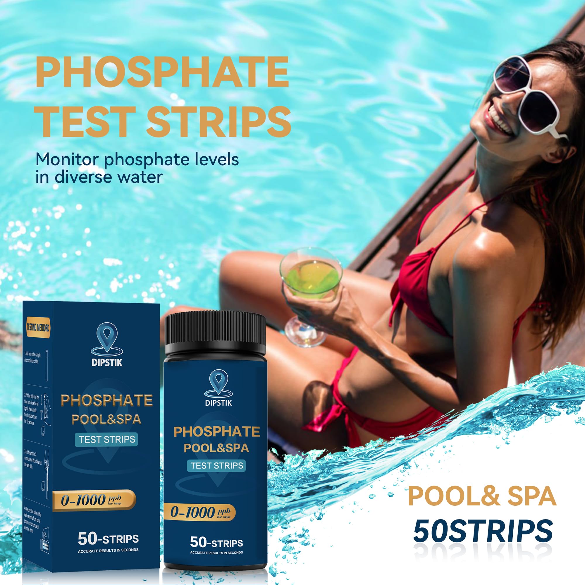 DIPSTIK phosphate test strips showing colour comparison chart