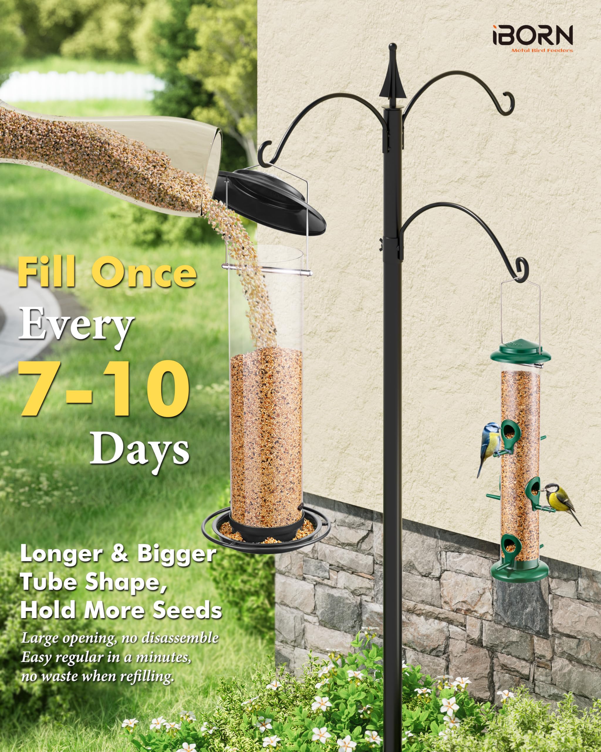 Disassembled parts of iBorn Metal Bird Feeder for cleaning