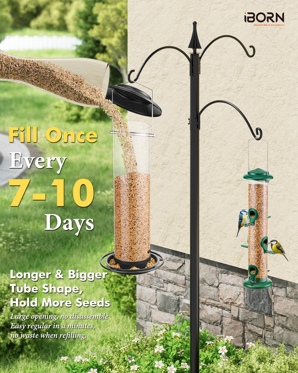 Disassembled parts of iBorn Metal Bird Feeder for cleaning