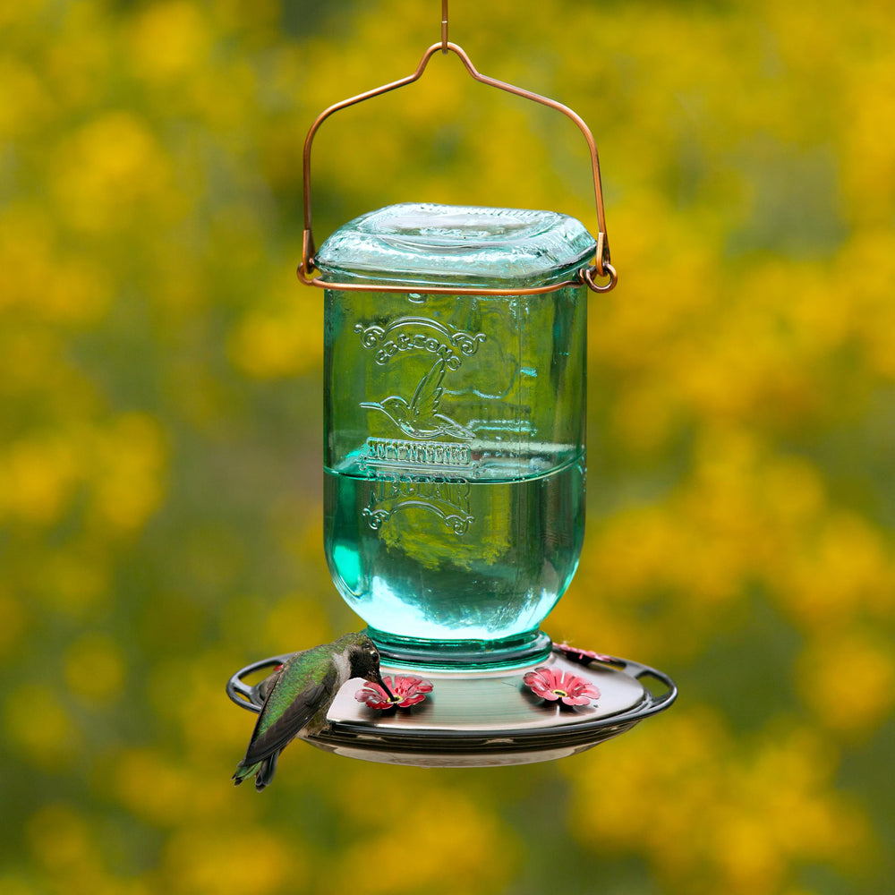 Disassembled parts of the More Birds Mason Jar Hummingbird Feeder for cleaning