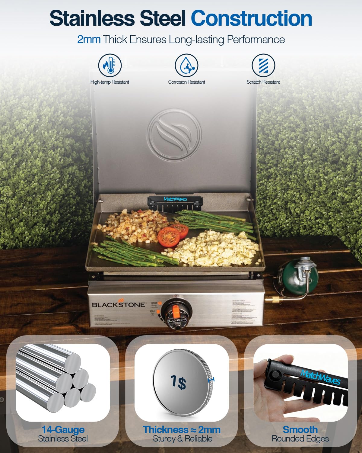 Dishwasher-safe Matchwaves Grease Gate Blocker made of stainless steel