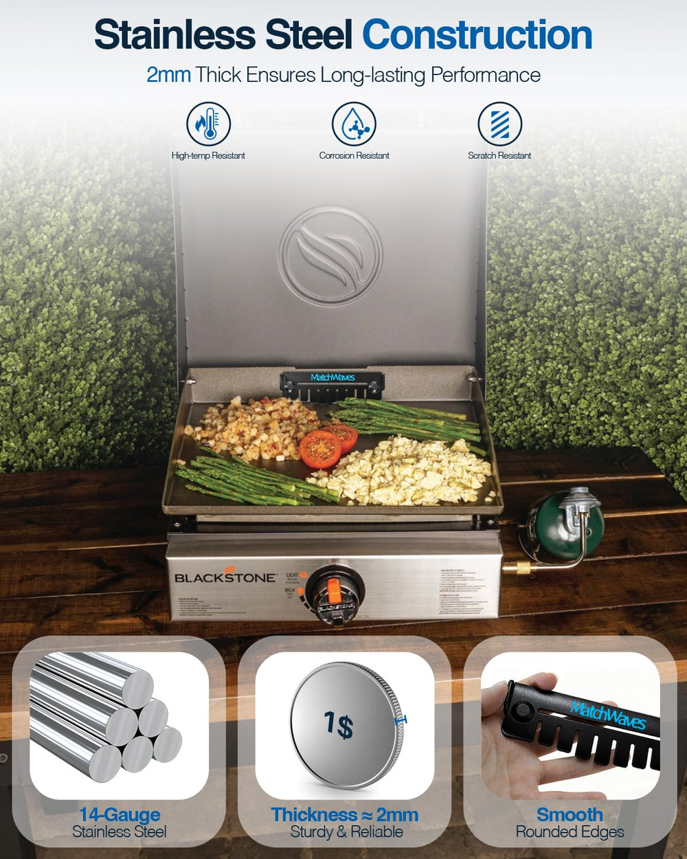 Dishwasher-safe Matchwaves Grease Gate Blocker made of stainless steel