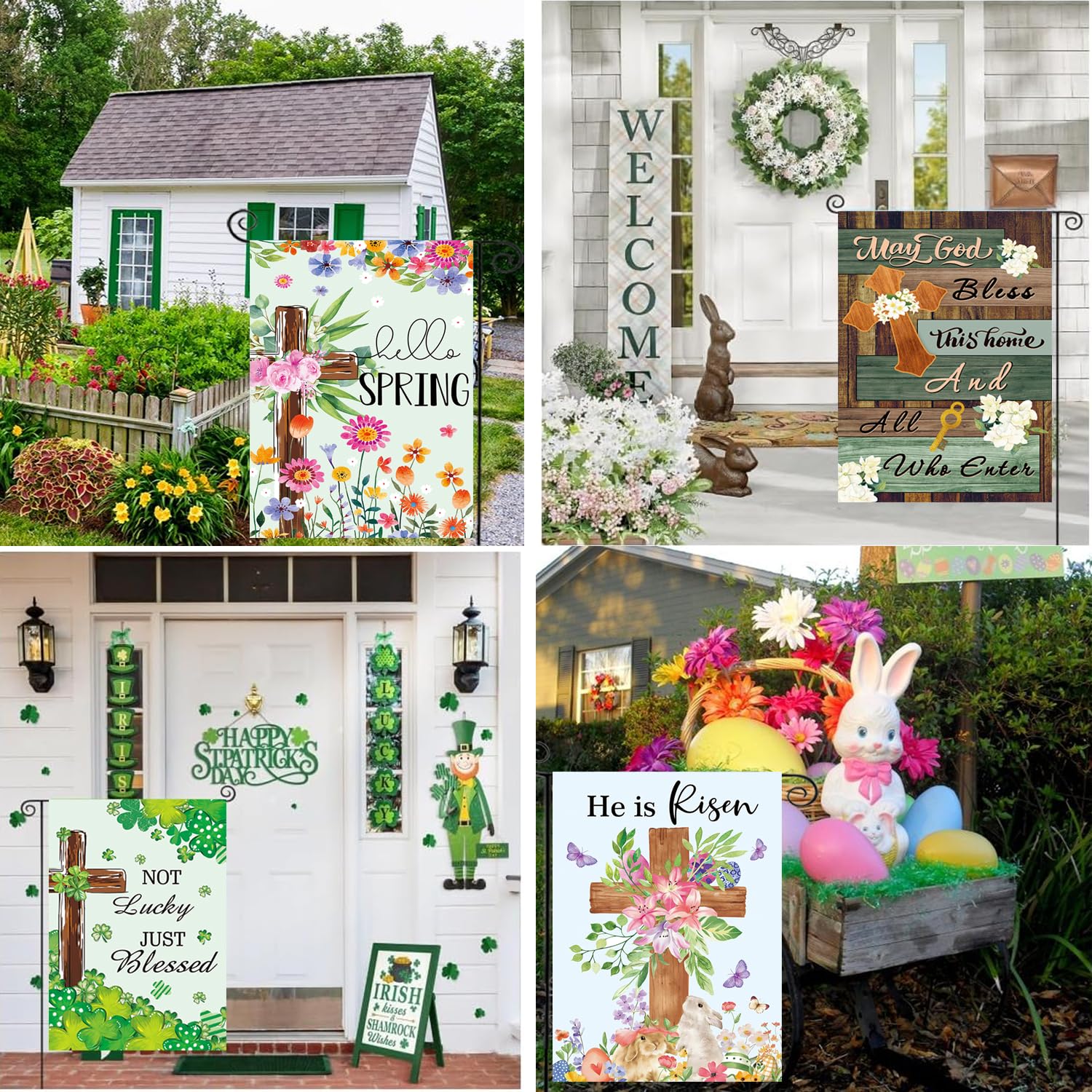Displaying CDLong garden flags set in a vibrant garden