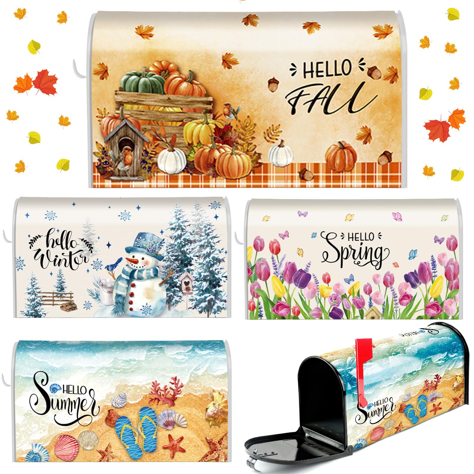 Dispowreath mailbox cover set including spring, summer, autumn, and winter designs