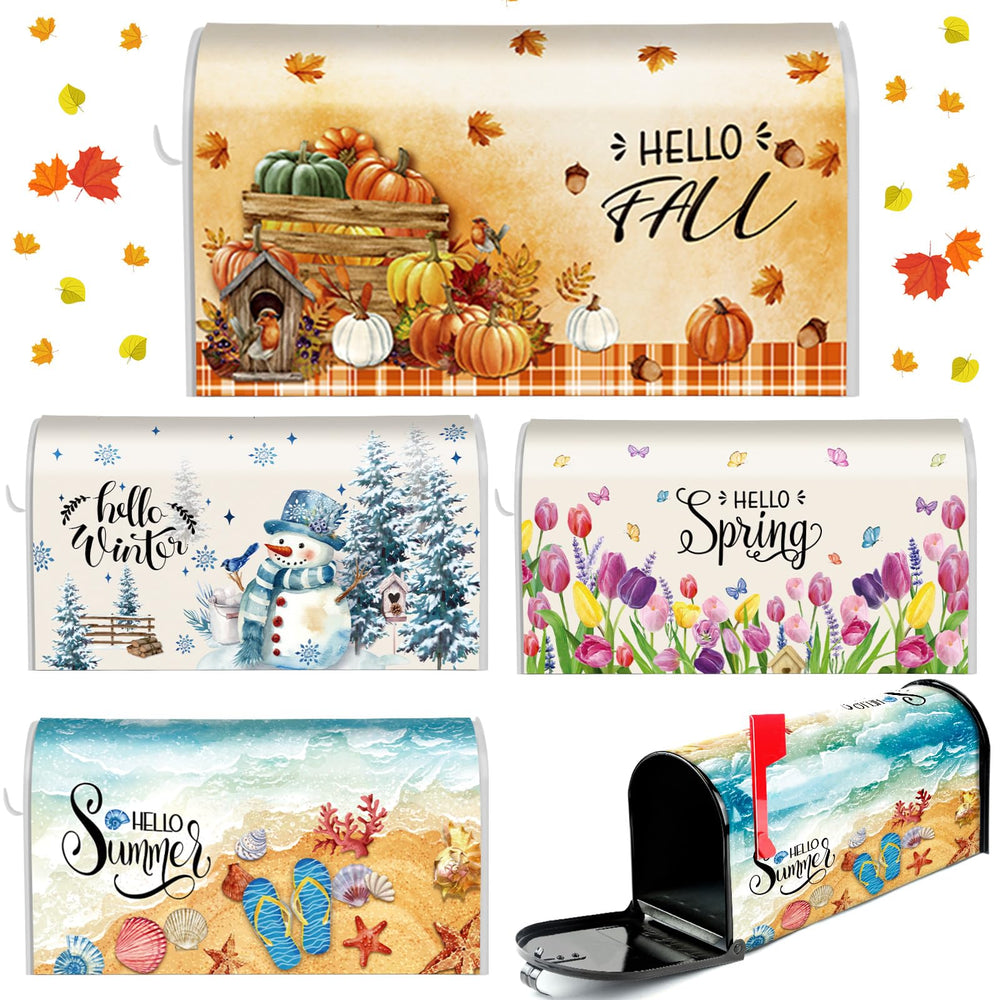Dispowreath mailbox cover set including spring, summer, autumn, and winter designs