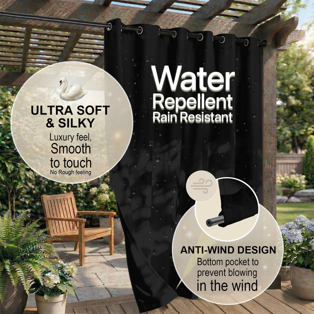 DIVA EN CAMINO DEC Black curtain panel draped over a hot tub