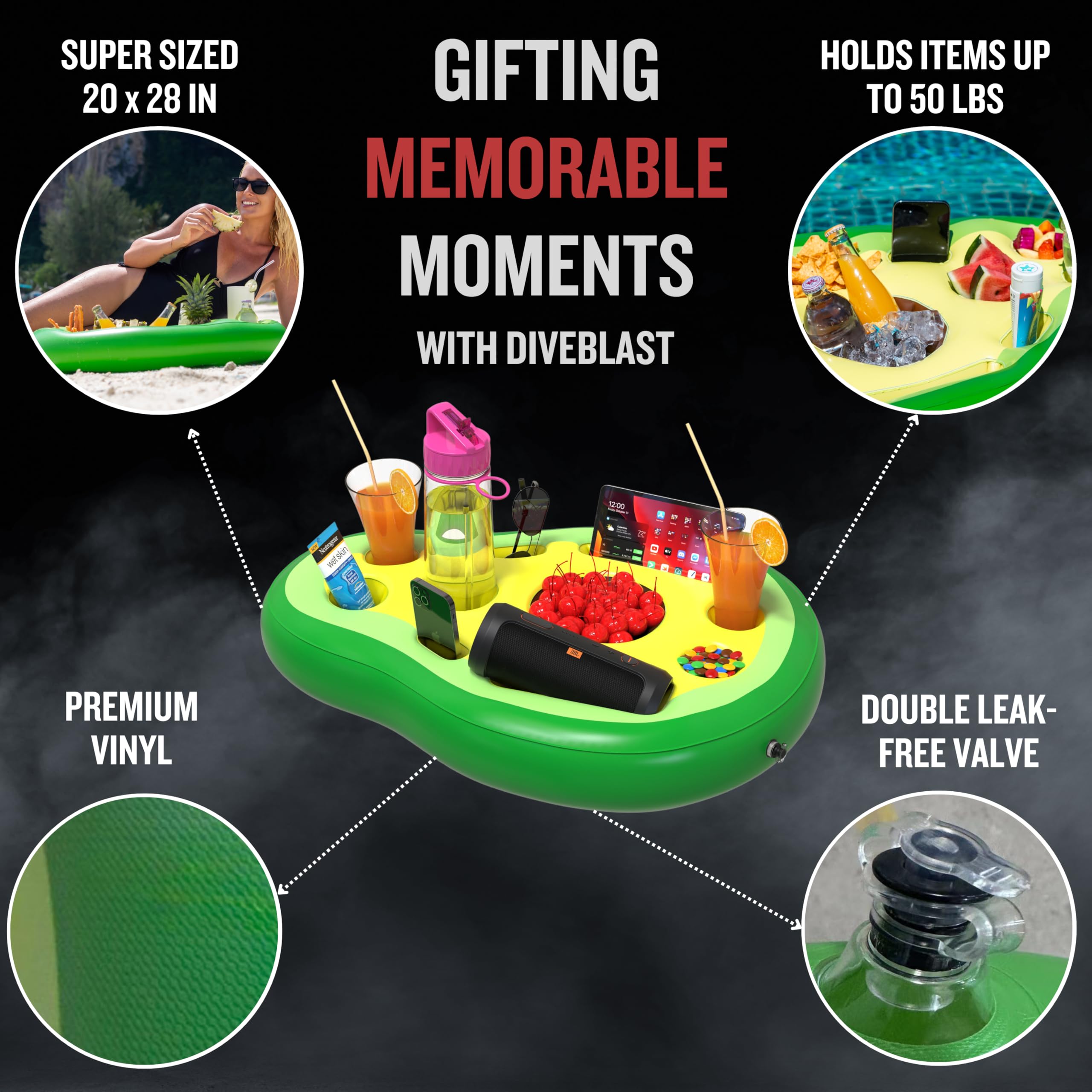 DIVEBLAST Floating Drink Holder size comparison in pool