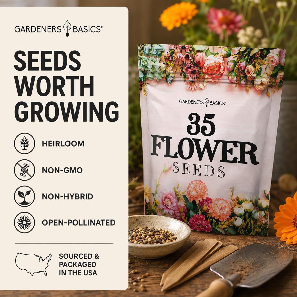 Diverse bloom forms and colours of heirloom flowers