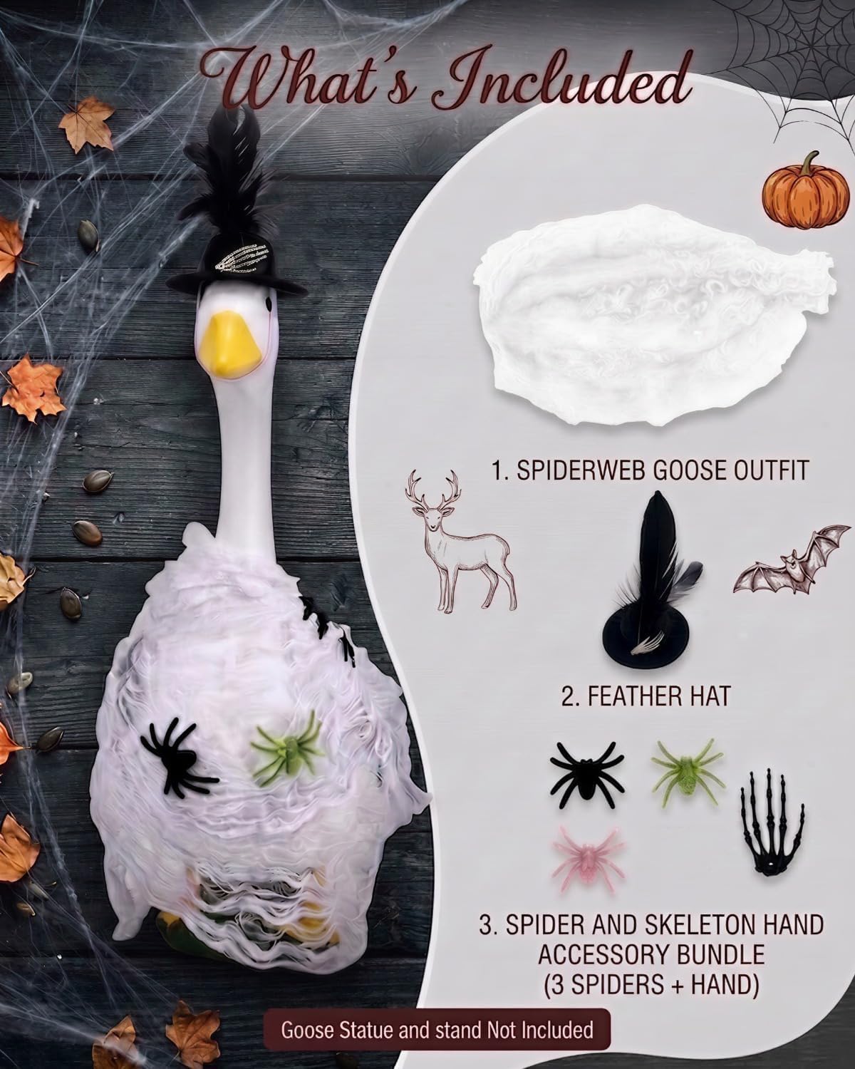 DIY ghost goose outfit draped on a 23-inch statue