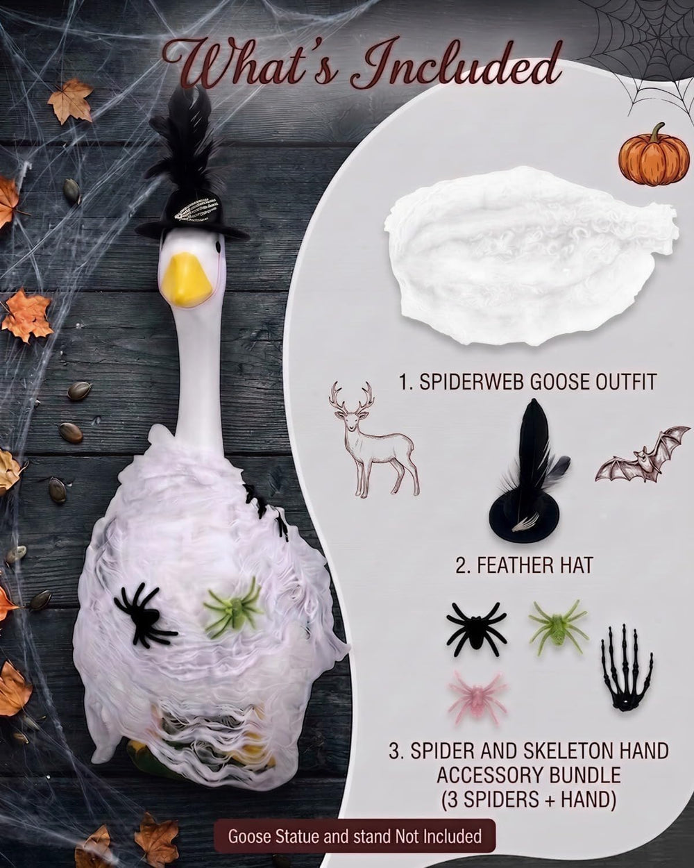 DIY ghost goose outfit draped on a 23-inch statue