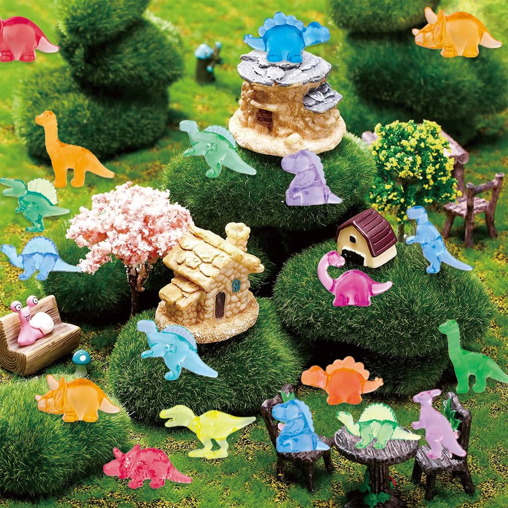 DIYDEC Mini Dinosaur Figurines arranged in a dollhouse