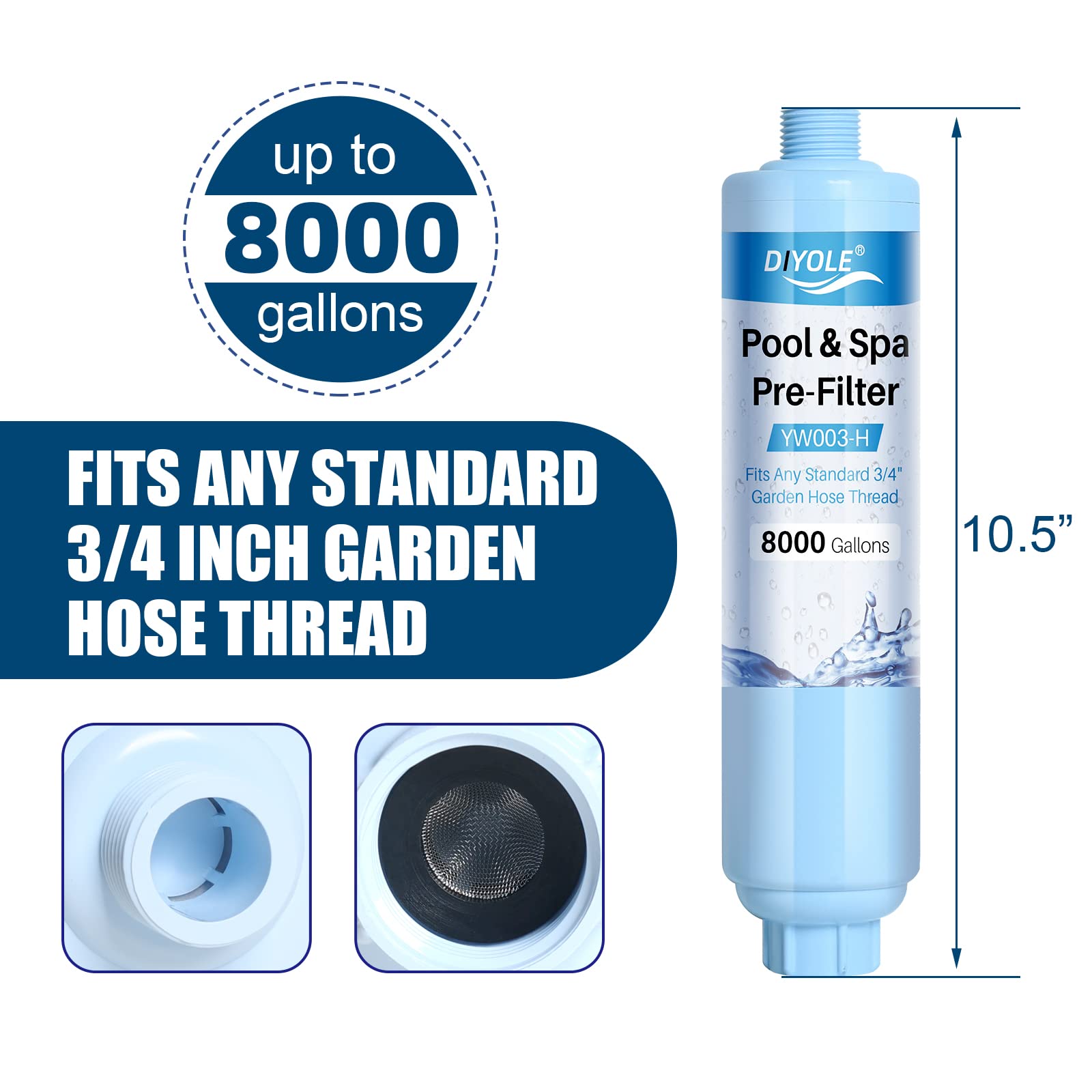 DIYOLE Garden Hose Filter dimensions on packaging