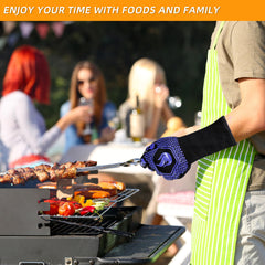 DKHDBD BBQ gloves blue in a grilling setup