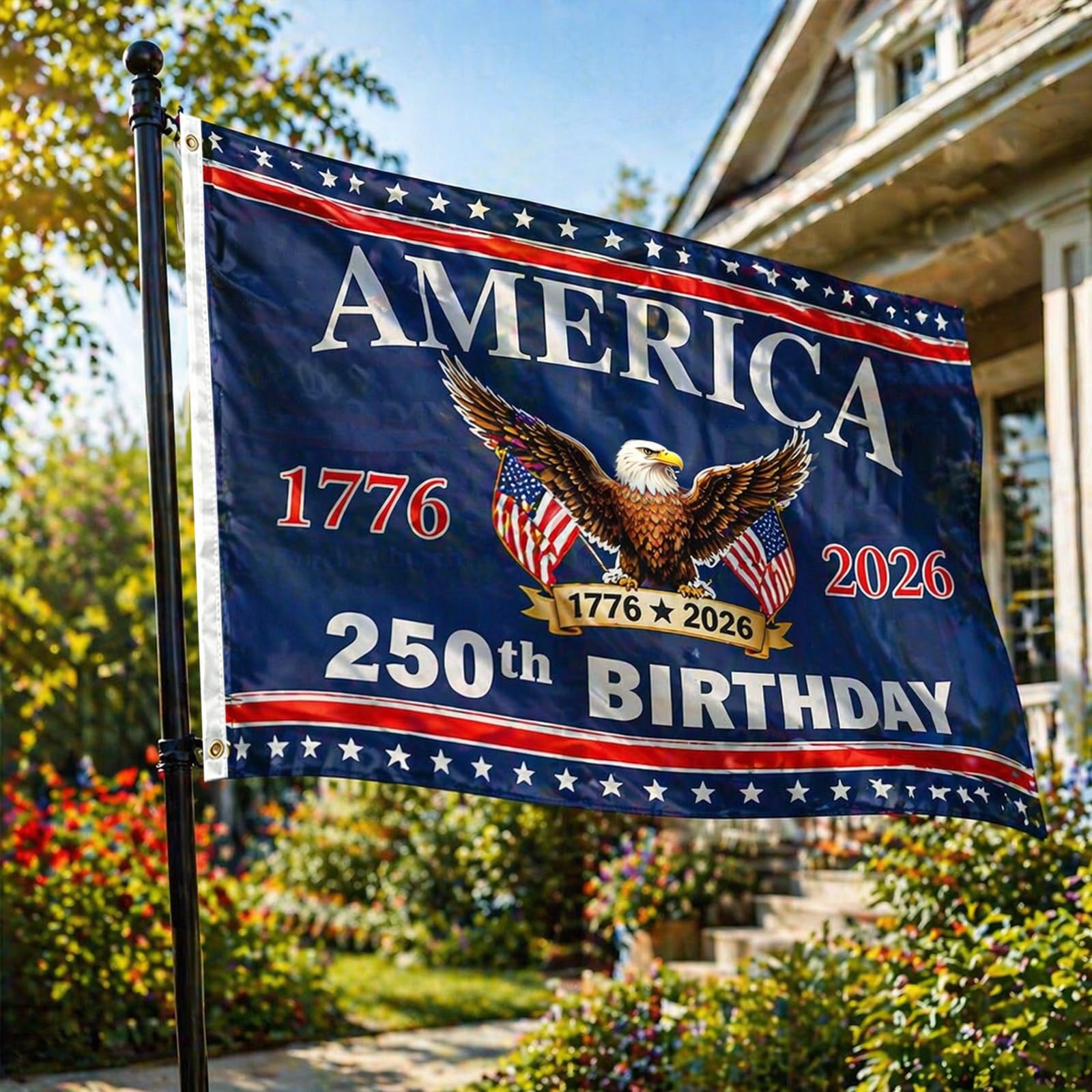 DKJOAZ 250th Anniversary flag on a flagpole