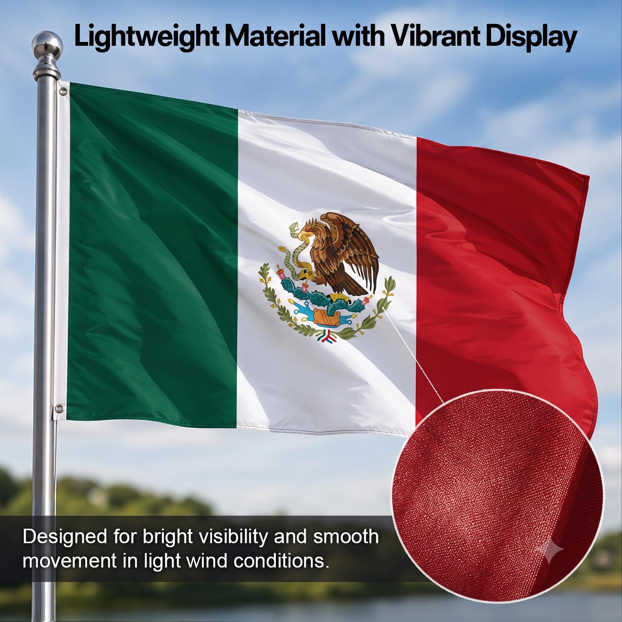 DMSE Mexico National Flag with vibrant colours against sunlight