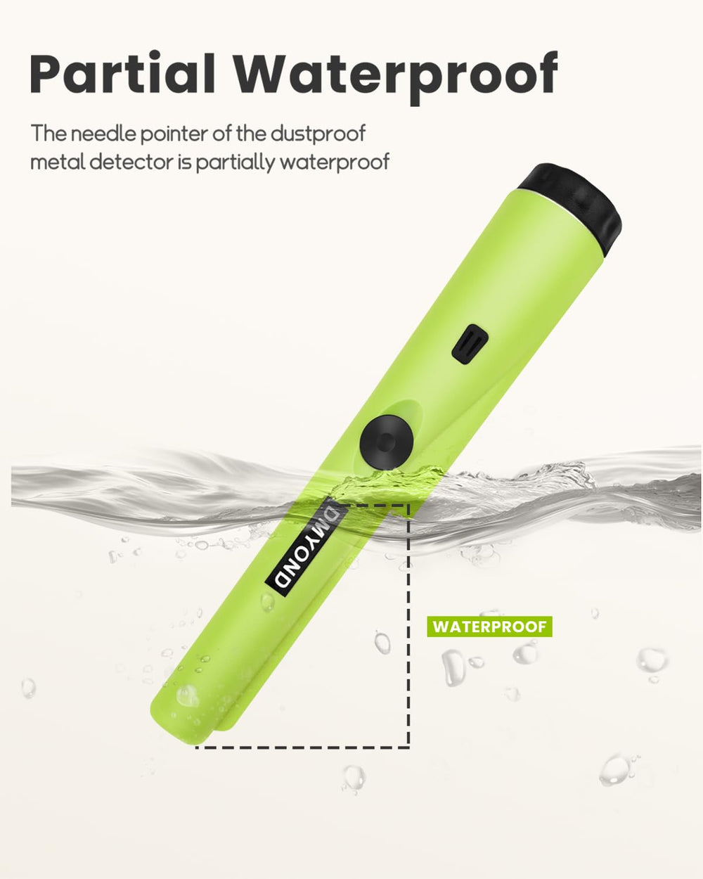 Dmyond Metal Detector Pinpointer hanging on a belt