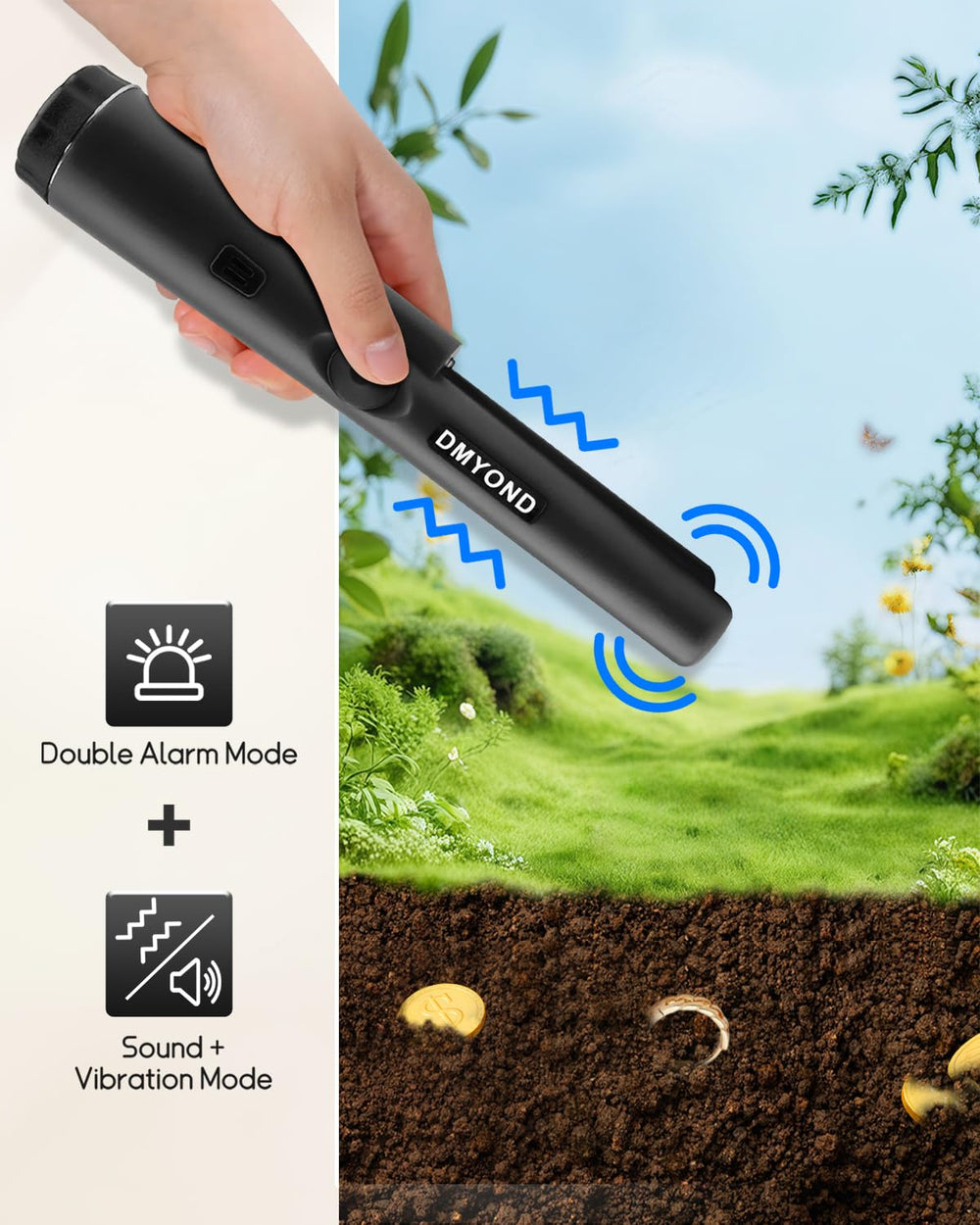 Dmyond Metal Detector Pinpointer side view with buttons