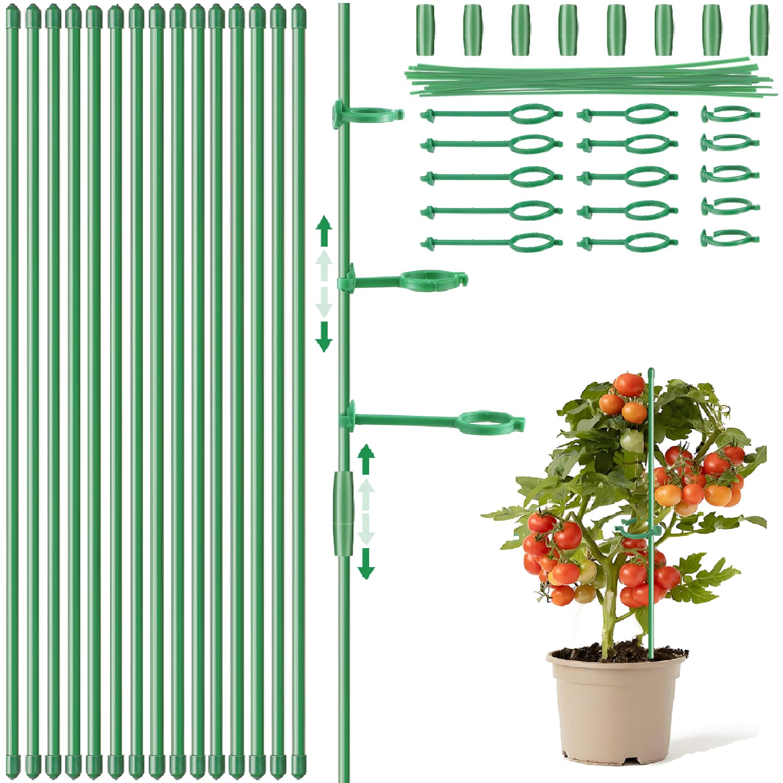 Dntorx 12 Inch Adjustable Plant Stakes 16 pcs set with various ring clips