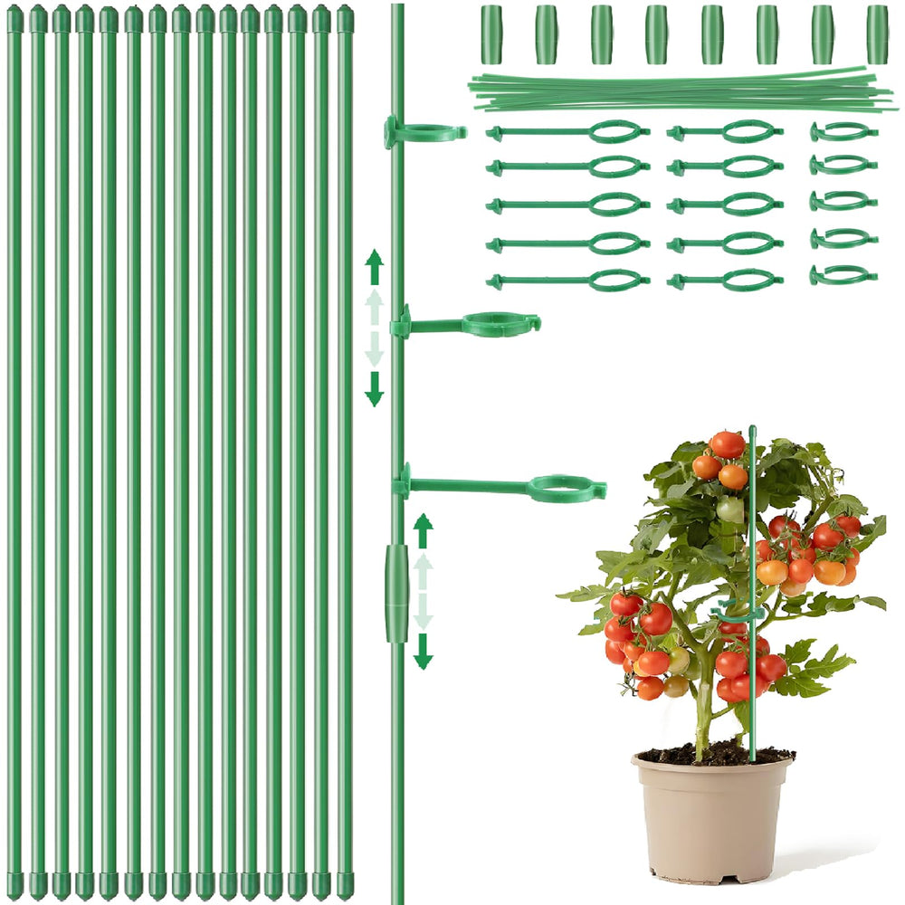 Dntorx 12 Inch Adjustable Plant Stakes 16 pcs set with various ring clips
