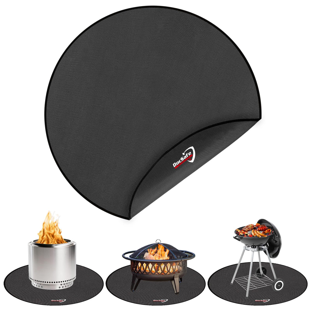 DocSafe 48-inch round fire pit mat black front view