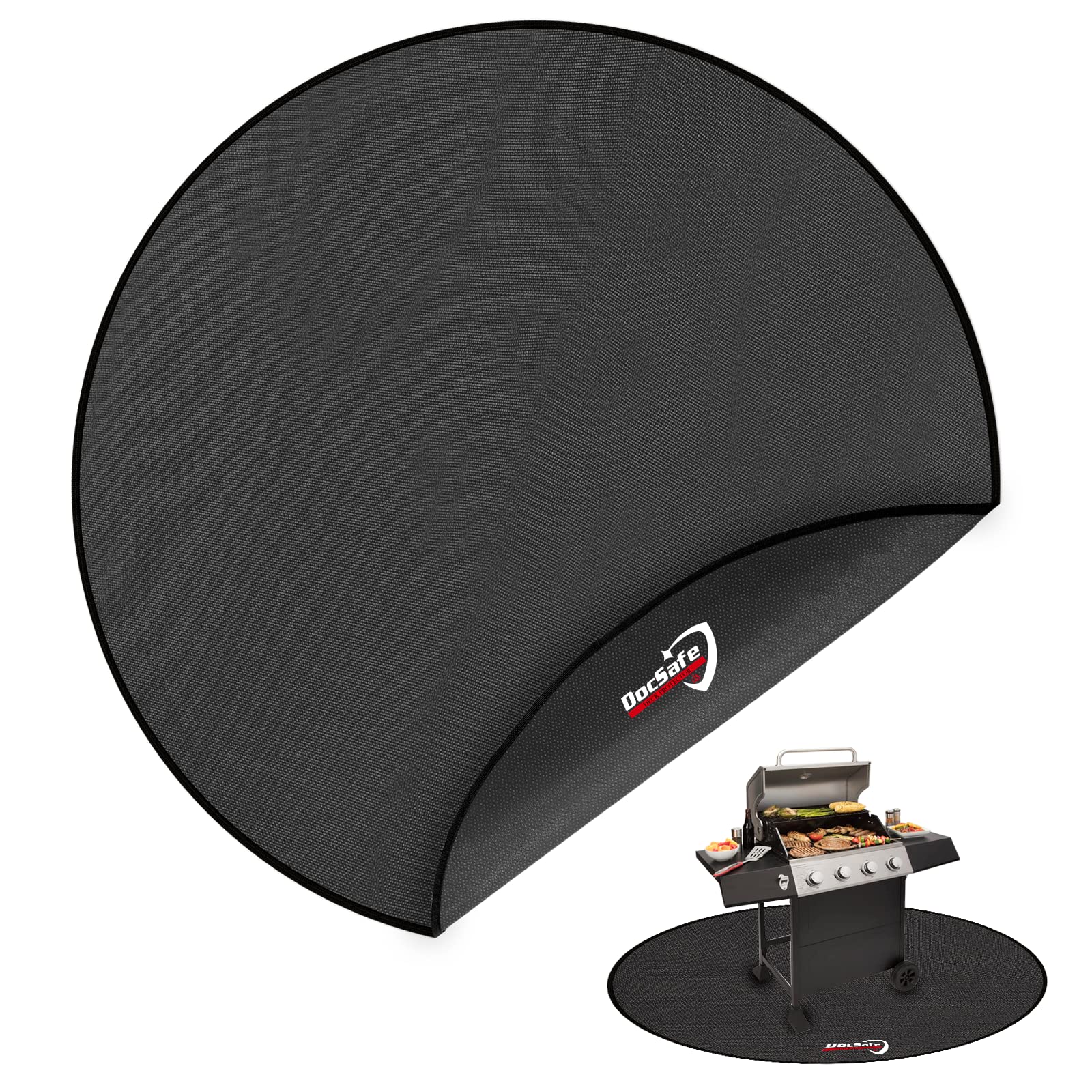 DocSafe 60x60 inch round fire pit mat black front view