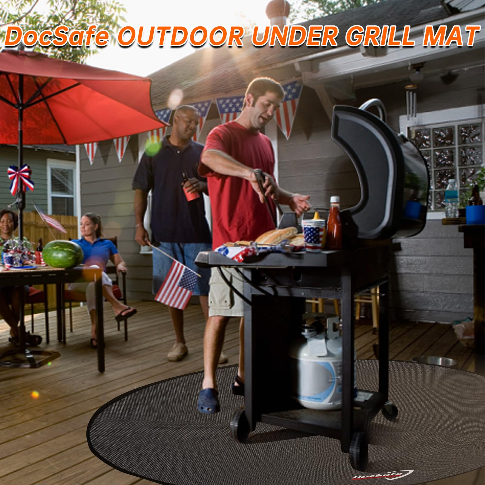 DocSafe fire pit mat in use at a barbecue party