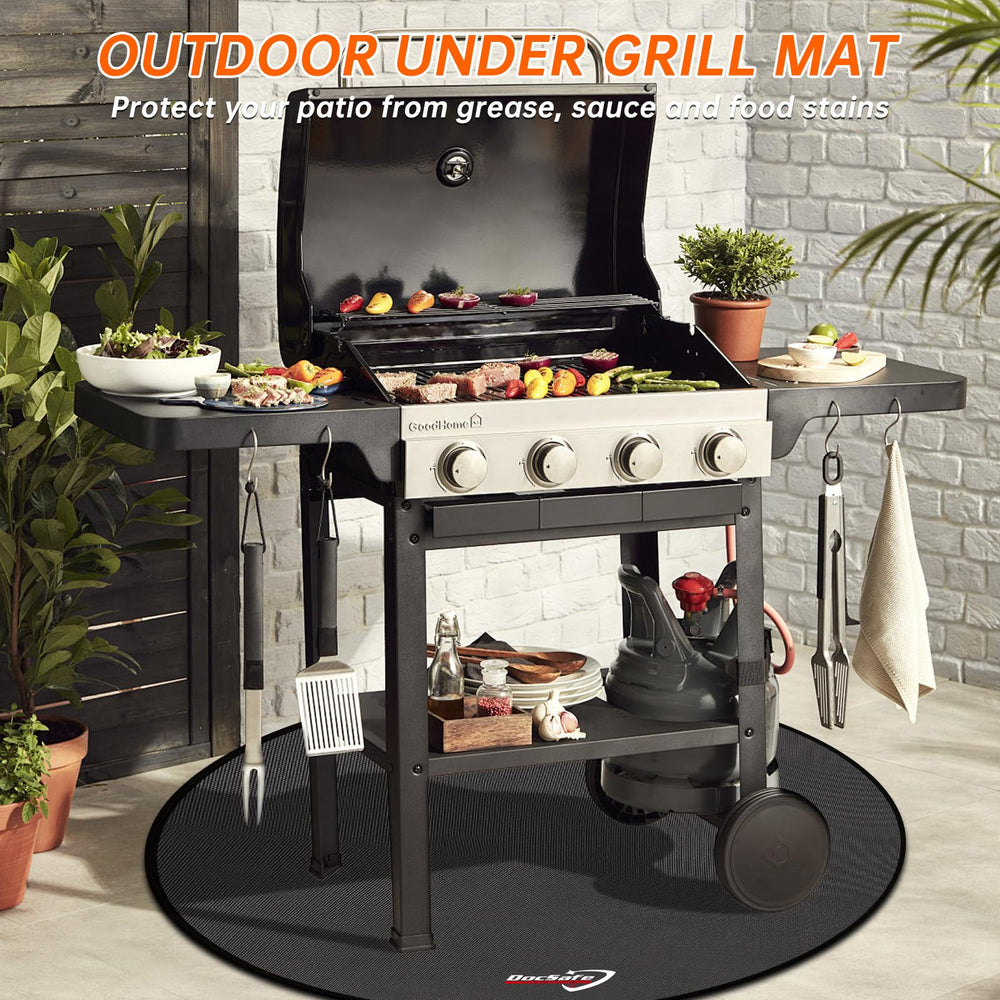 DocSafe fire pit mat in use at outdoor barbecue