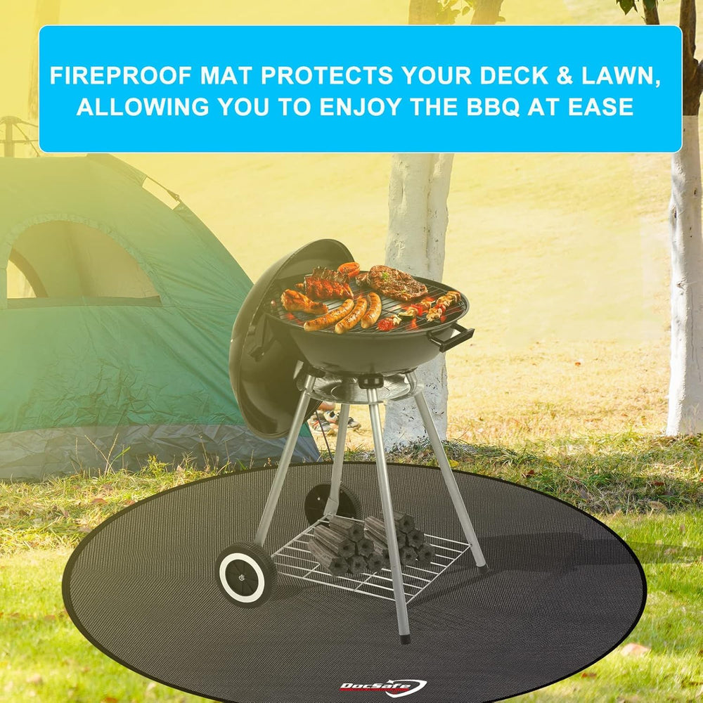 DocSafe fire pit mat rolled up for easy storage