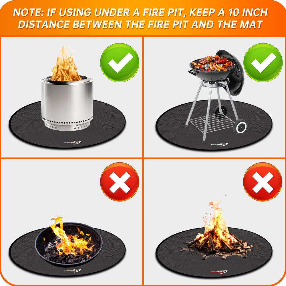 DocSafe fire pit mat with a fire pit positioned safely above