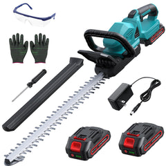 DocSmart 22'' cordless hedge trimmer with blue design and dual-action blades