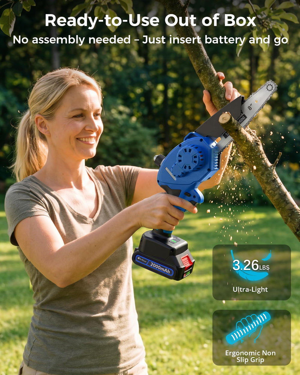 DocSmart 8 Inch Mini Chainsaw, close-up of the blade