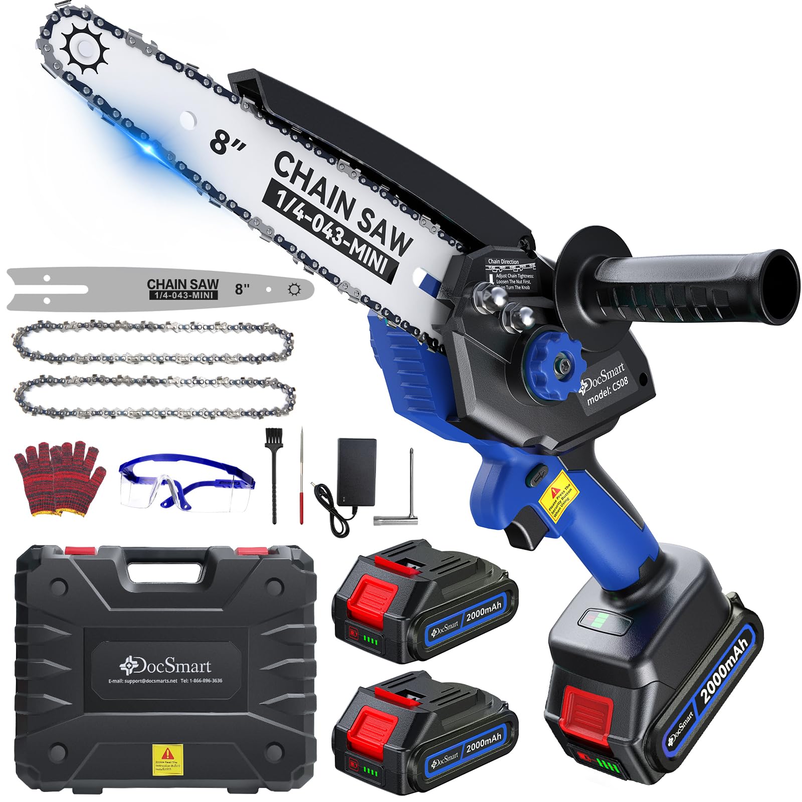 DocSmart 8 Inch Mini Chainsaw in Navy Blue, front view