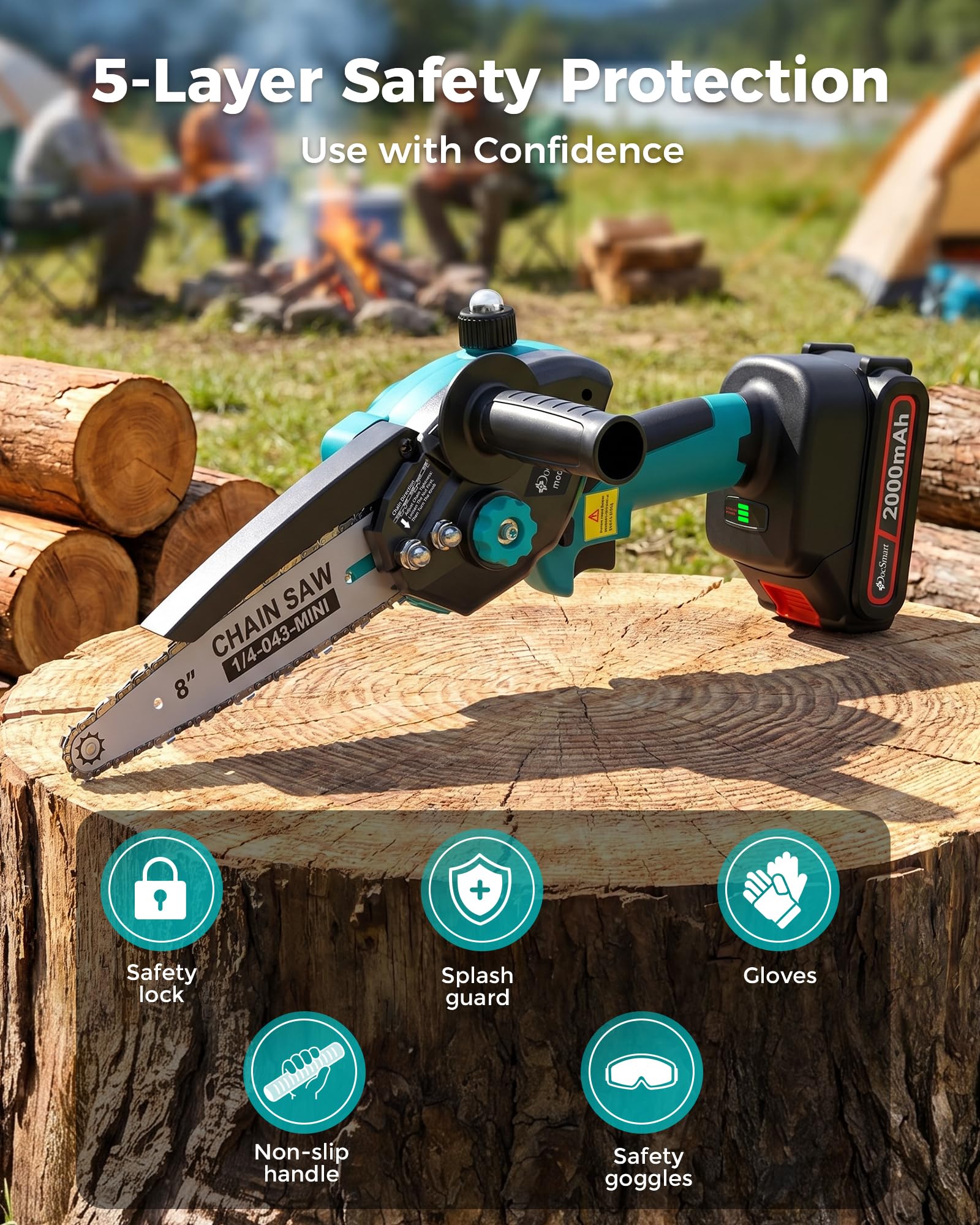 DocSmart chainsaw with dual 2000mAh batteries installed